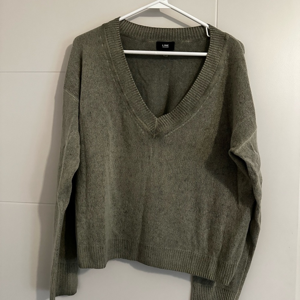 Luxe Olive V-Neck Women's Sweater